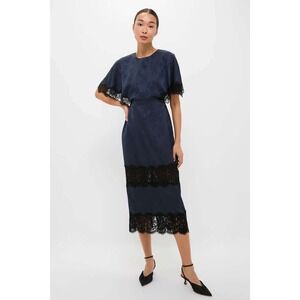 NWT Tuckernuck Navy Jacquard and Black Lace Cape Leah Dress (MSRP: $188) Size 6